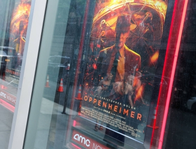 An Oppenheimer film poster at AMC Lincoln Square Theater in New York in July