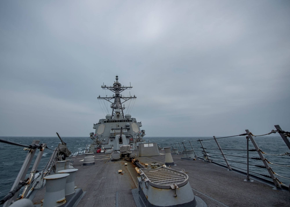 United States Navy Arleigh Burke-class guided-missile destroyer USS John Finn transits the Taiwan Strait on March 10, 2021.