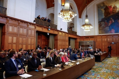 The courtroom in The Hague on Friday as the International Court of Justice prepared to rule on emergency measures against Israel following accusations by South Africa that the Israeli military operation in Gaza is a state-led genocide. 