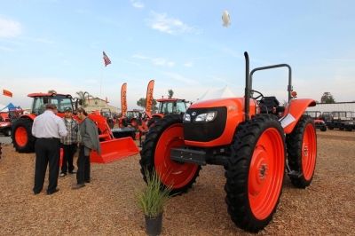 A Kubota M96S tractor is shown at the 47th Annual World Ag Expo in Tulare, California, in February 2014.