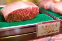 Wagyu beef at a butcher shop in Osaka. In Japan, meat intake is lower than in many other countries — per capita beef consumption is 7.7 kilograms per year, compared with an OECD average of 14.4 kg. | REUTERS