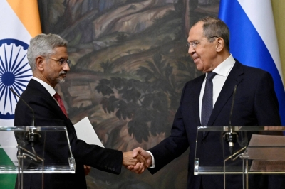 Russian Foreign Minister Sergey Lavrov shakes hands with Indian Foreign Minister Subrahmanyam Jaishankar during a joint news conference in Moscow in December. 