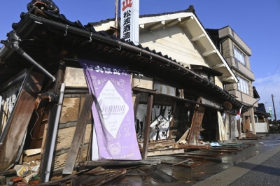 A heavily damaged sake brewery in Noto, Ishikawa Prefecture, on Jan, 12. The prefectural federation of sake brewers associations has made clear that this year's shipments are all but doomed for brewers in quake-hit areas.