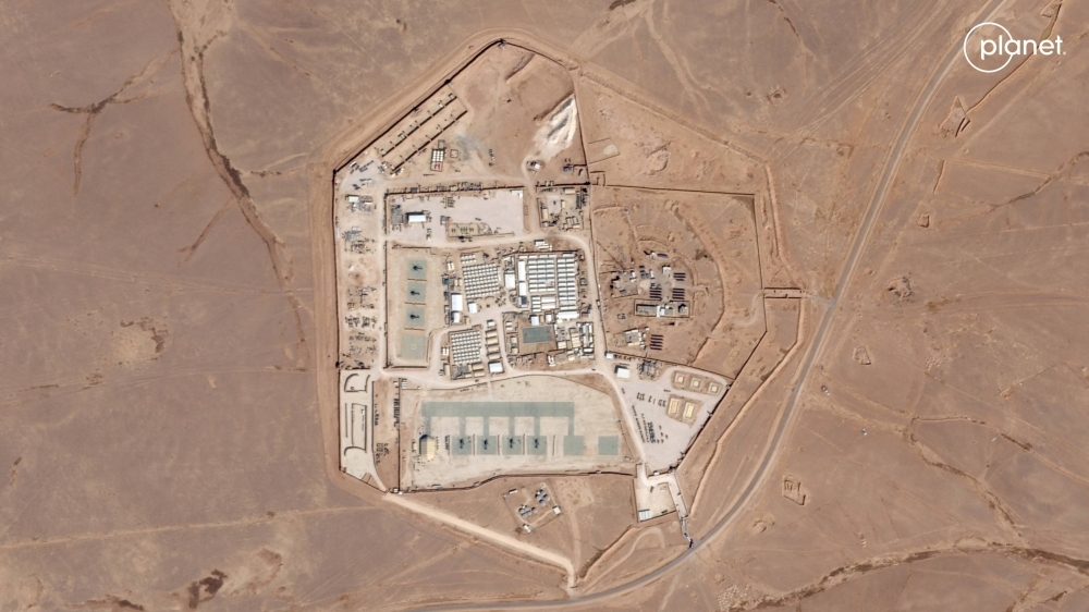 A satellite view of the U.S. military outpost known as Tower 22, in Rukban, Rwaished District, Jordan