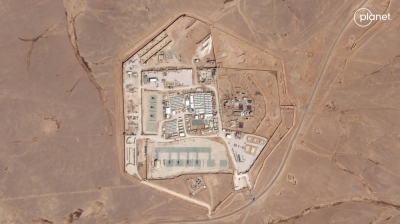 A satellite view of the U.S. military outpost known as Tower 22, in Rukban, Rwaished District, Jordan