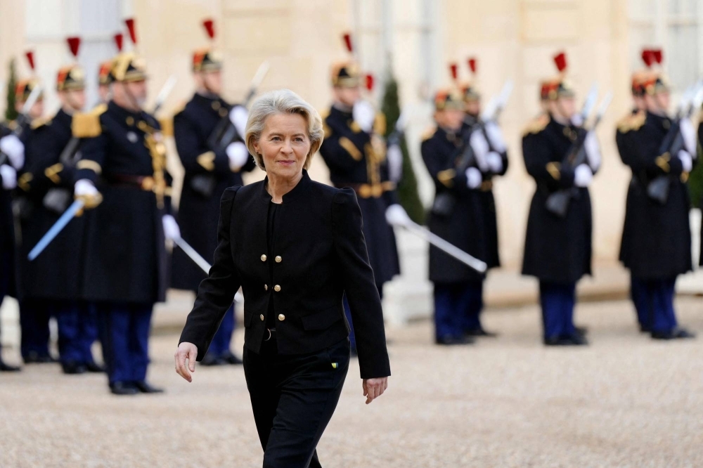 European Commission President Ursula von der Leyen arrives for a meeting at the Elysee Palace in Paris on Jan. 5.