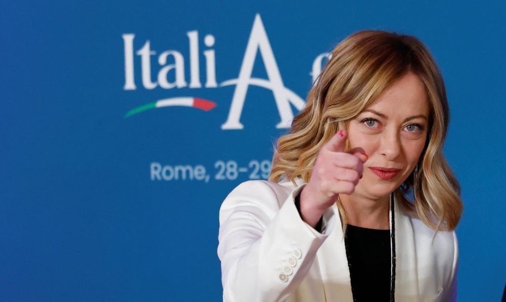 Italy's Prime Minister Giorgia Meloni at the Italy-Africa summit in Rome on Monday