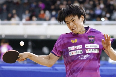 Shunsuke Togami during a match at the national table tennis championships in Tokyo on Friday