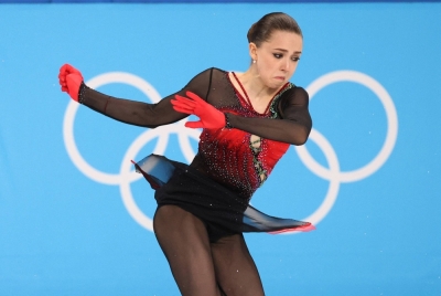Kamila Valieva of the Russian Olympic Committee competes at the 2022 Winter Olympics in Beijing on Feb. 17, 2022.