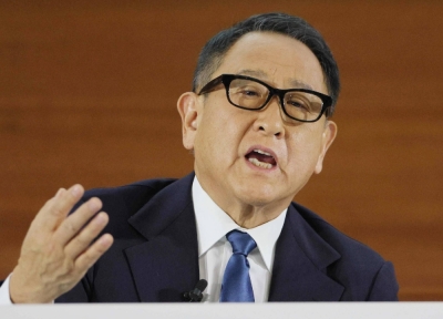 Toyota Motor Chairman Akio Toyoda speaks during a news conference in Nagoya on Tuesday.