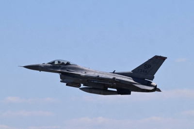 An F-16 fighter jet in Spangdahlem, Germany, on June 14, 2023