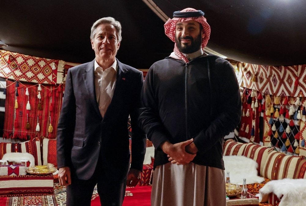 Prince Mohammed, who also met U.S. Secretary of State Antony Blinken in early January, still sees opportunities for greater U.S. cooperation despite anger across the Arab world over the continuing strikes by Israel on Hamas, and the deaths of Palestinians in the Gaza Strip, said two people with knowledge of his thinking. Prince Mohammed, who also met U.S. Secretary of State Antony Blinken in early January, still sees opportunities for greater U.S. cooperation despite anger across the Arab world over the continuing strikes by Israel on Hamas, and the deaths of Palestinians in the Gaza Strip, said two people with knowledge of his thinking.