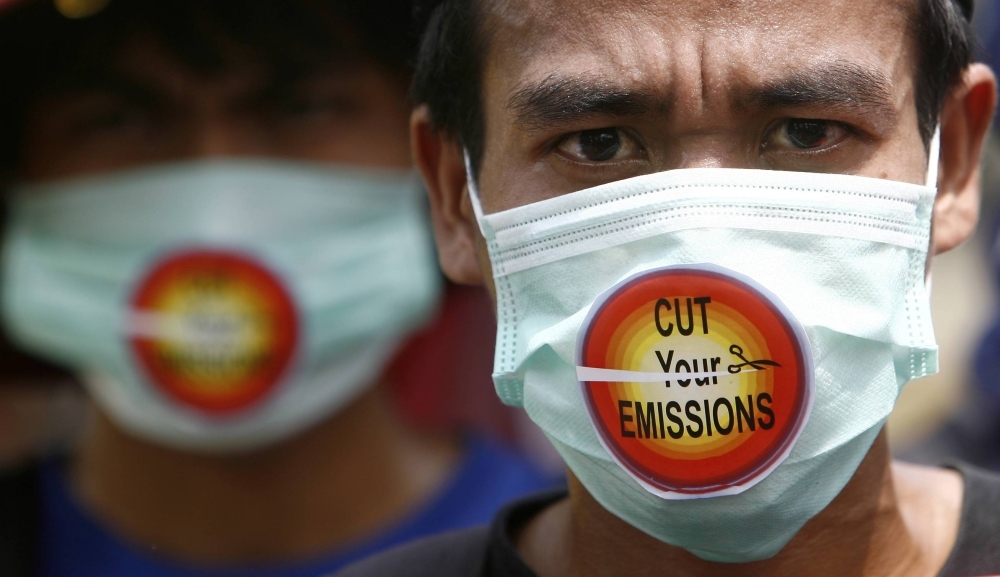 Environmental activists during a rally in front of the U.S. embassy in Jakarta