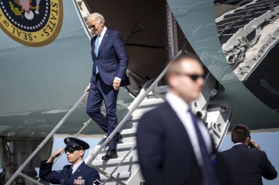 U.S. President Joe Biden exits Air Force One in West Palm Beach, Florida, on Tuesday. 