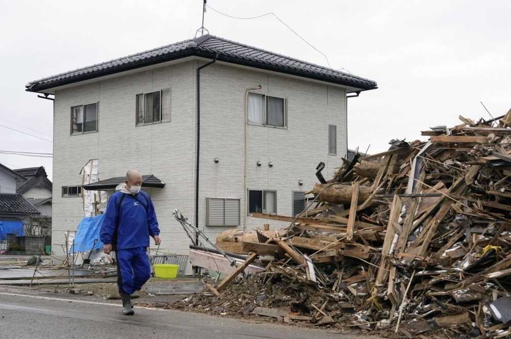 The rubble of a house that collapse due to the New Year's Day earthquake, in Suzu, Ishikawa Prefecture