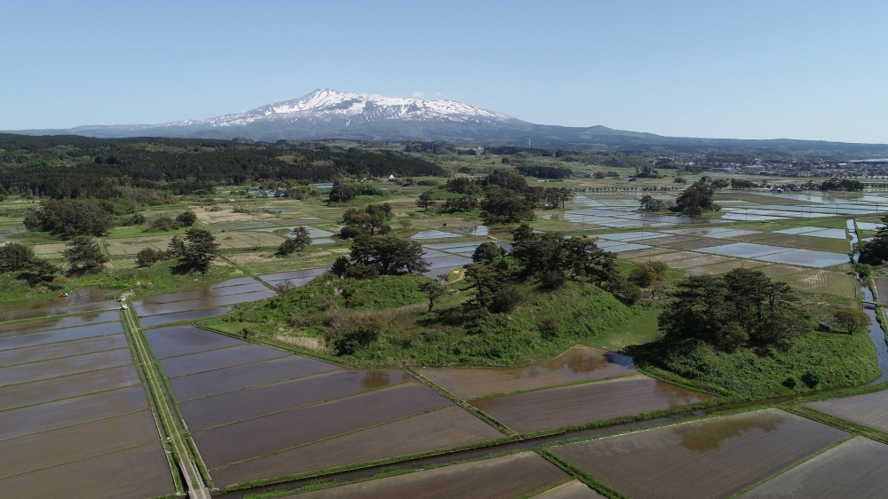 An earthquake that hit the inlet of Kisakata, Akita Prefecture, in 1804 caused the seabed to rise, and islands are now scattered among rice paddies. 