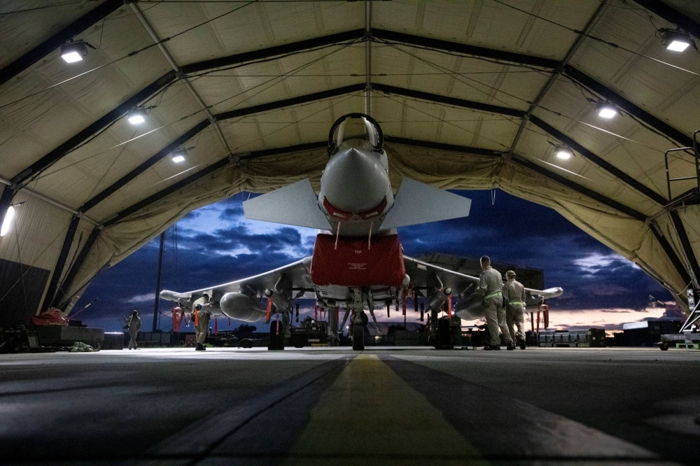 A Royal Air Force Typhoon FRG4 undergoes preparations to conduct further strikes against Houthi targets on Saturday. 