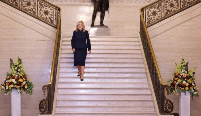 Michelle O'Neill at the Stormont Parliament Buildings in Belfast, Northern Ireland, on Saturday