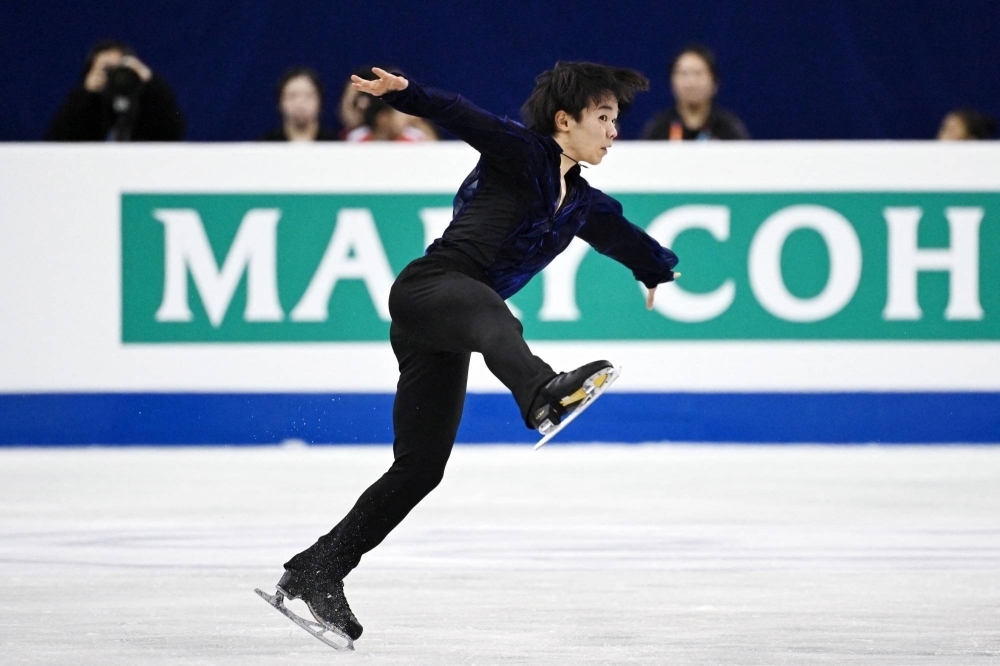 Yuma Kagiyama competes in the men's free skate at the Four Continents figure skating championships in Shanghai on Saturday.
