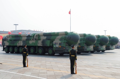 Military vehicles carrying intercontinental ballistic missiles during a military parade in Beijing in 2019