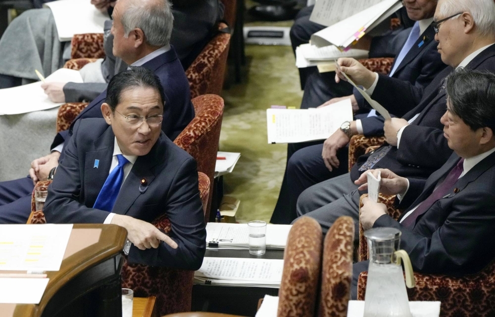 Prime Minister Fumio Kishida waits for the start of the Lower House Budget Committee in Tokyo on Monday.