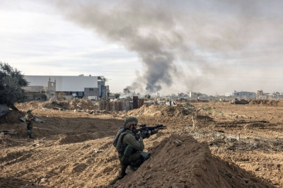 Israeli soldiers in central Gaza on Jan. 8, during an escorted press tour by the military