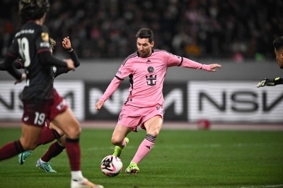 Inter Miami's Lionel Messi in action during a friendly against Vissel Kobe on Wednesday in Tokyo