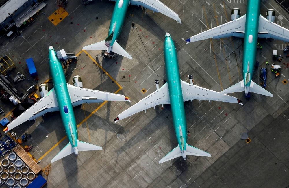 Boeing 737 Max airplanes on the tarmac at the Boeing factory in Renton, Washington, in 2019