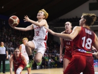Japan's Saori Miyazaki drives to the basket during the second quarter of the team's loss to Hungary on Friday.  | Kyodo 