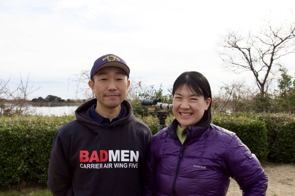 Ryouji Shimada, a weekend bird-watcher, enjoys the hobby with his wife.