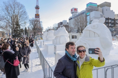 Visitors at the Sapporo Snow Festival on Feb. 4