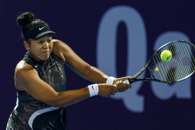 Naomi Osaka hits a backhand during her win over Petra Martic at the Qatar Open in Doha on Tuesday. 