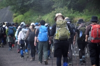 Mount Fuji's Yoshida trail in Yamanashi Prefecture crowded with hikers on Sept. 2. Shizuoka Prefecture has decided to restrict entrance to trails on the mountain during evenings from this summer, following a similar move by Yamanashi. | Jiji