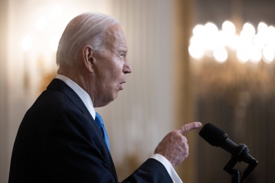 U.S. President Joe Biden speaks in the State Dining Room of the White House in Washington on Tuesday.
