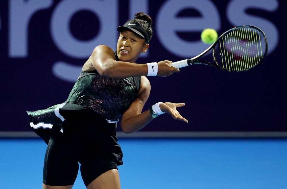 Naomi Osaka hits a forehand during her match against Petra Martic on Tuesday in Qatar. 