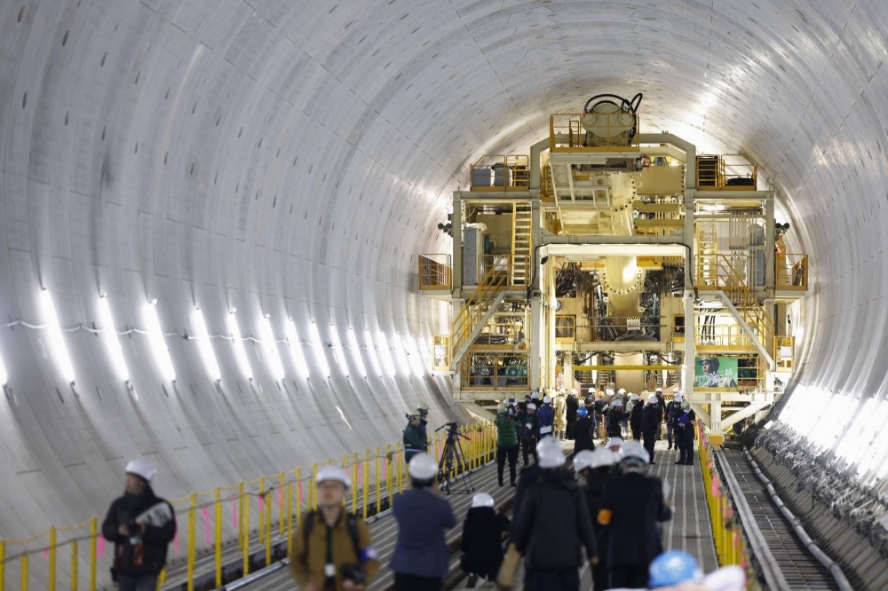 A maglev train tunnel work site in Kawasaki is shown to the media on Jan. 15, ahead of full-fledged drilling beginning around September.