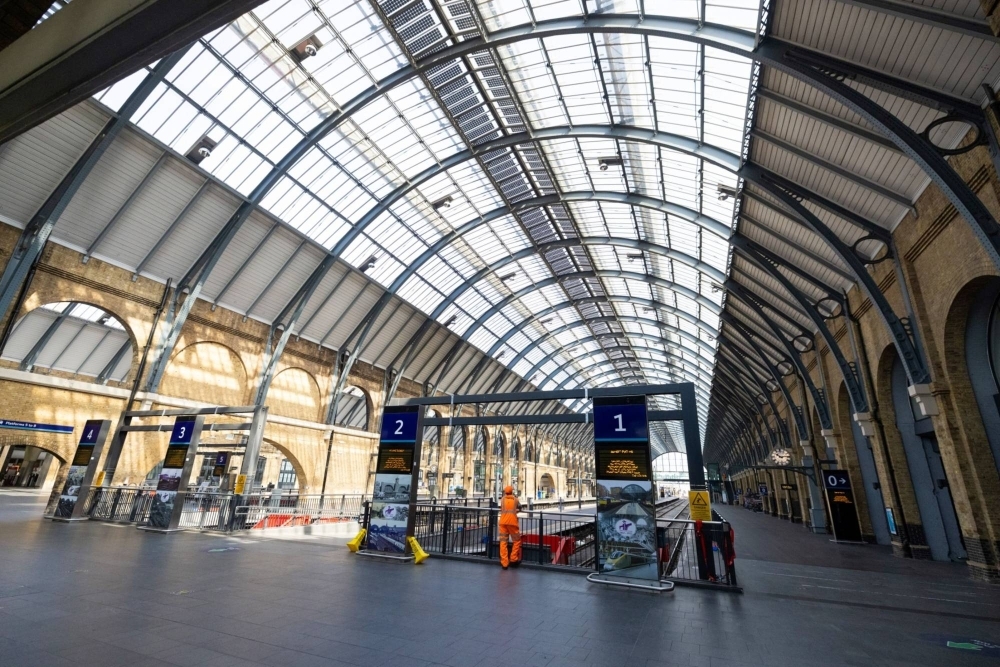 London King's Cross railway station empty after train cancellations due to a heat wave in July 2022