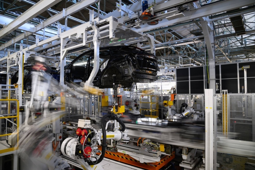 Nissan's Ariya electric crossover sport utility vehicle assembled by robots at the company's plant in Kaminokawa, Tochigi Prefecture
