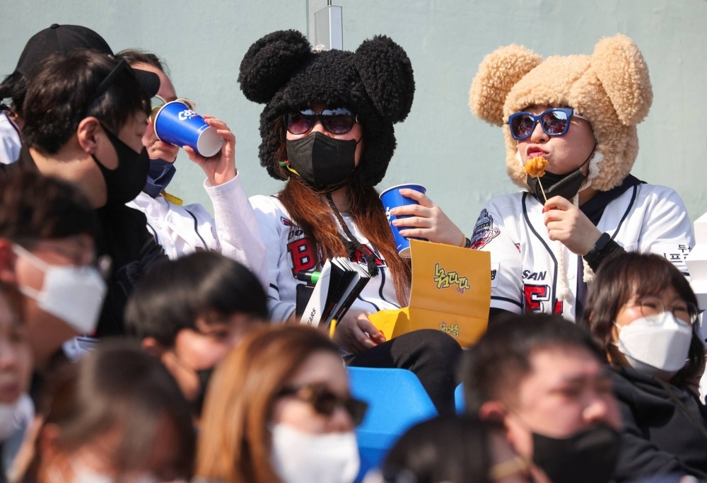 Doosan Bears fans during a game in Seoul in April 2022