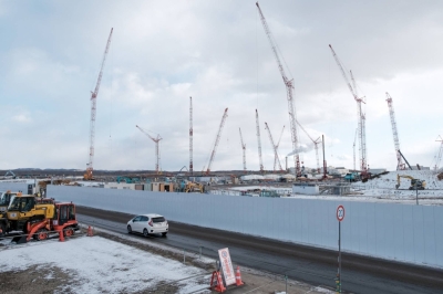 A Rapidus factory construction site in Chitose, Hokkaido, in December