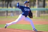 Los Angeles Dodgers starting pitcher Yoshinobu Yamamoto throws live batting practice during spring training in Glendale, Arizona, on Saturday.  | USA Today / via Reuters 