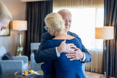 U.S. President Joe Biden embraces Yulia Navalnaya, the wife of Alexei Navalny, in San Francisco, on Thursday. 