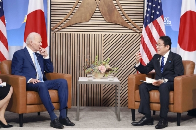Prime Minister Fumio Kishida and U.S. President Joe Biden hold talks in San Francisco in November.