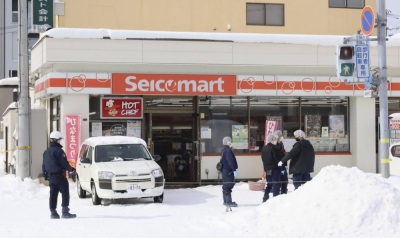 A convenience store in Sapporo, where a man was arrested after allegedly stabbing three people on Sunday morning

