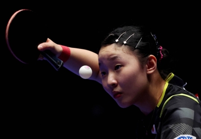 Japan's Miwa Harimoto in action during the women's team final against China on Saturday in Busan, South Korea. 