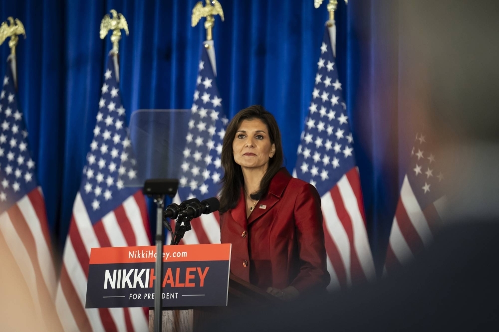 Nikki Haley, former South Carolina governor and Republican presidential candidate, speaks at her election night watch party in Charleston, South Carolina, on Saturday.