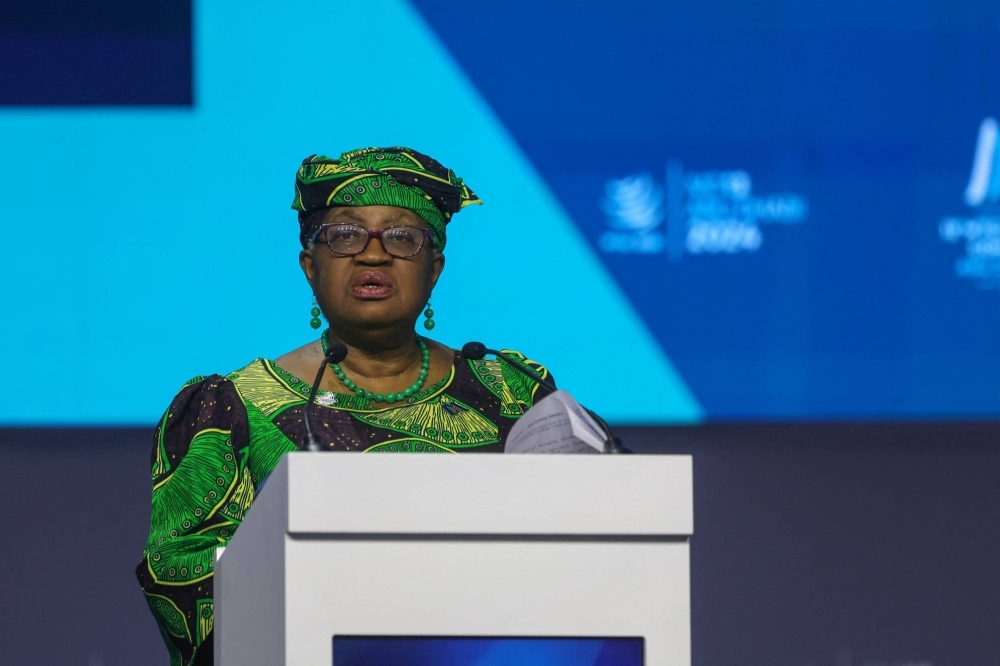 Director-General of the World Trade Organization (WTO) Ngozi Okonjo-Iweala addresses the 13th WTO Ministerial Conference in Abu Dhabi on Monday.