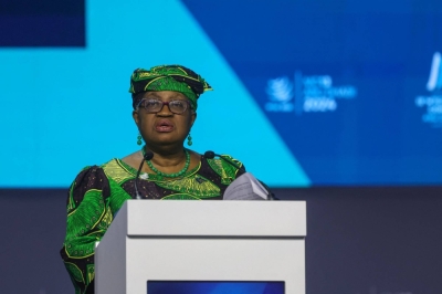 Director-General of the World Trade Organization (WTO) Ngozi Okonjo-Iweala addresses the 13th WTO Ministerial Conference in Abu Dhabi on Monday.