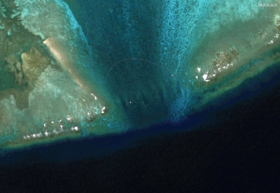 A floating barrier at the entrance of Scarborough Shoal in the South China Sea on Feb. 22