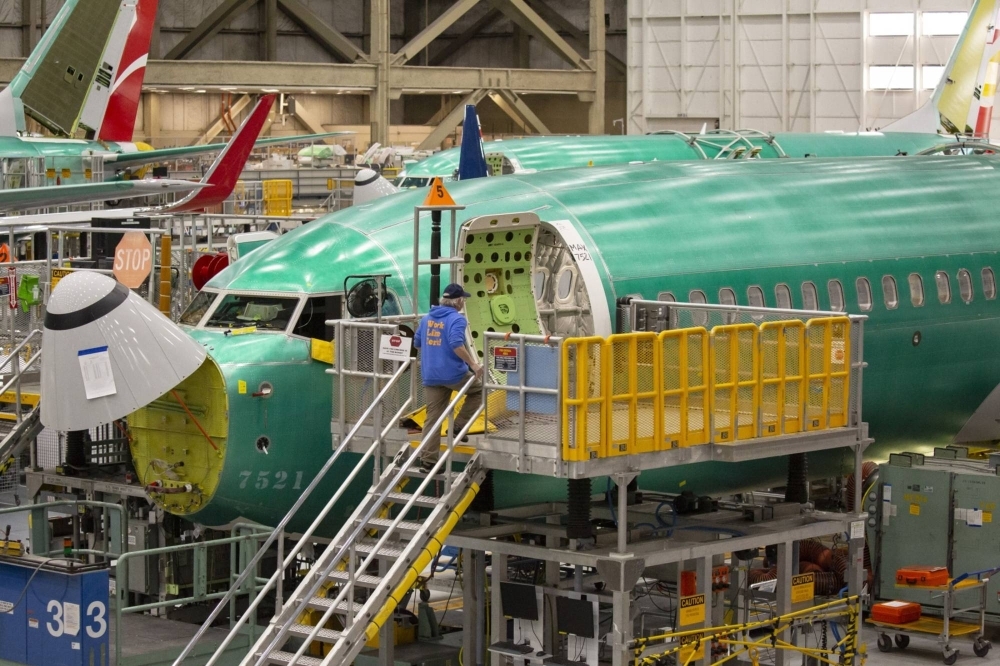 A Boeing Co. 737 Max airplane on the production line at the company's manufacturing facility in Renton, Washington, in March 2019